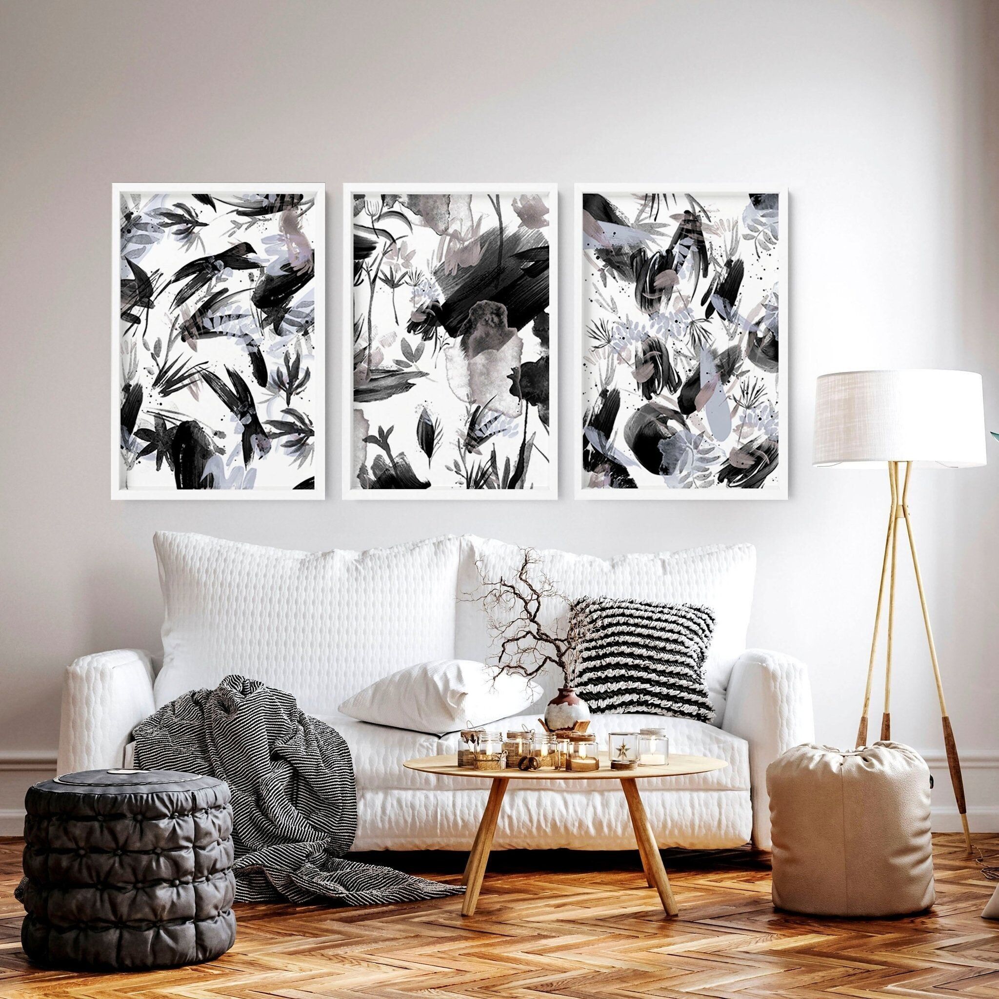 Tableaux muraux en noir et blanc | lot de 3 impressions d'art mural