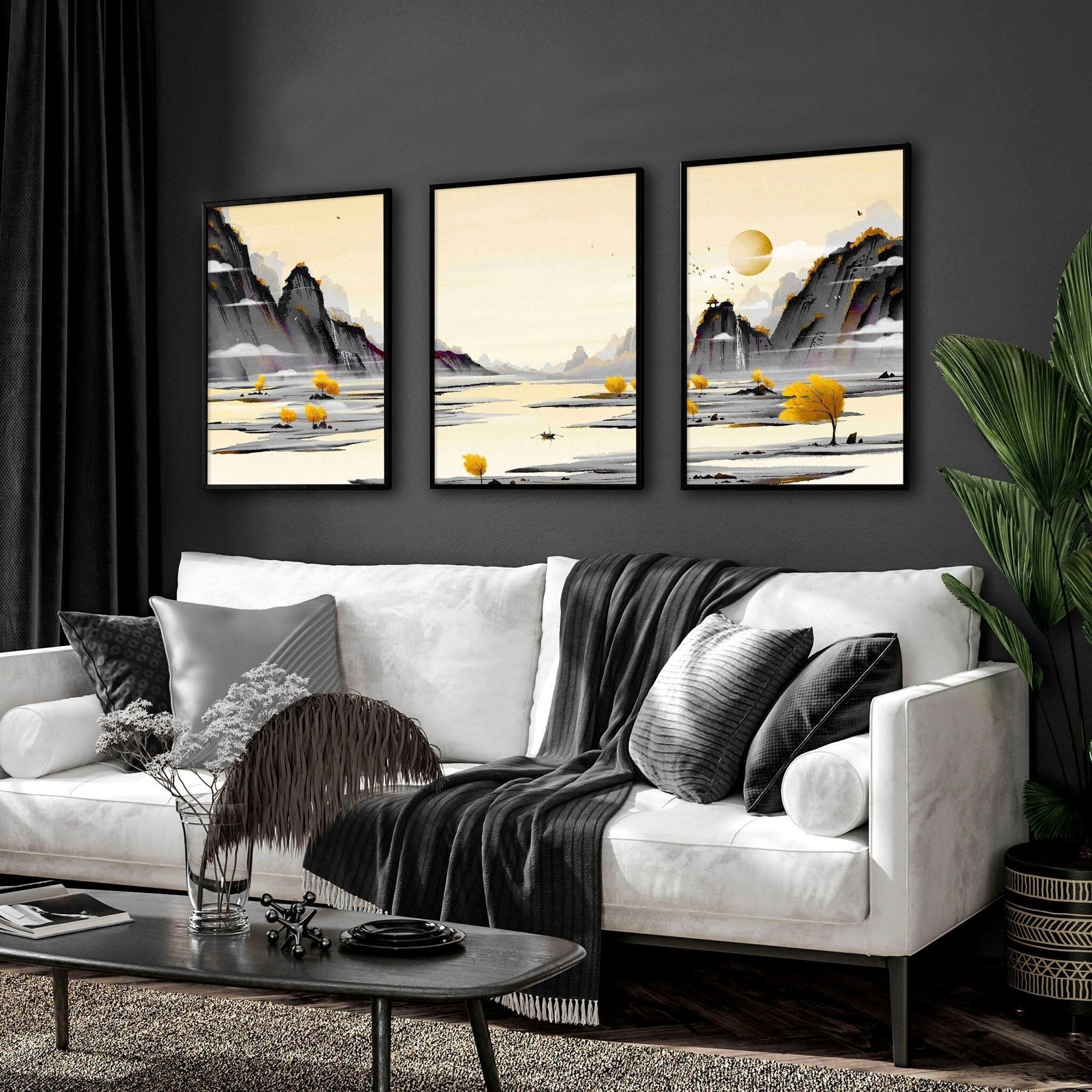 Opera d'arte di paesaggio giapponese | set di 3 stampe artistiche da parete