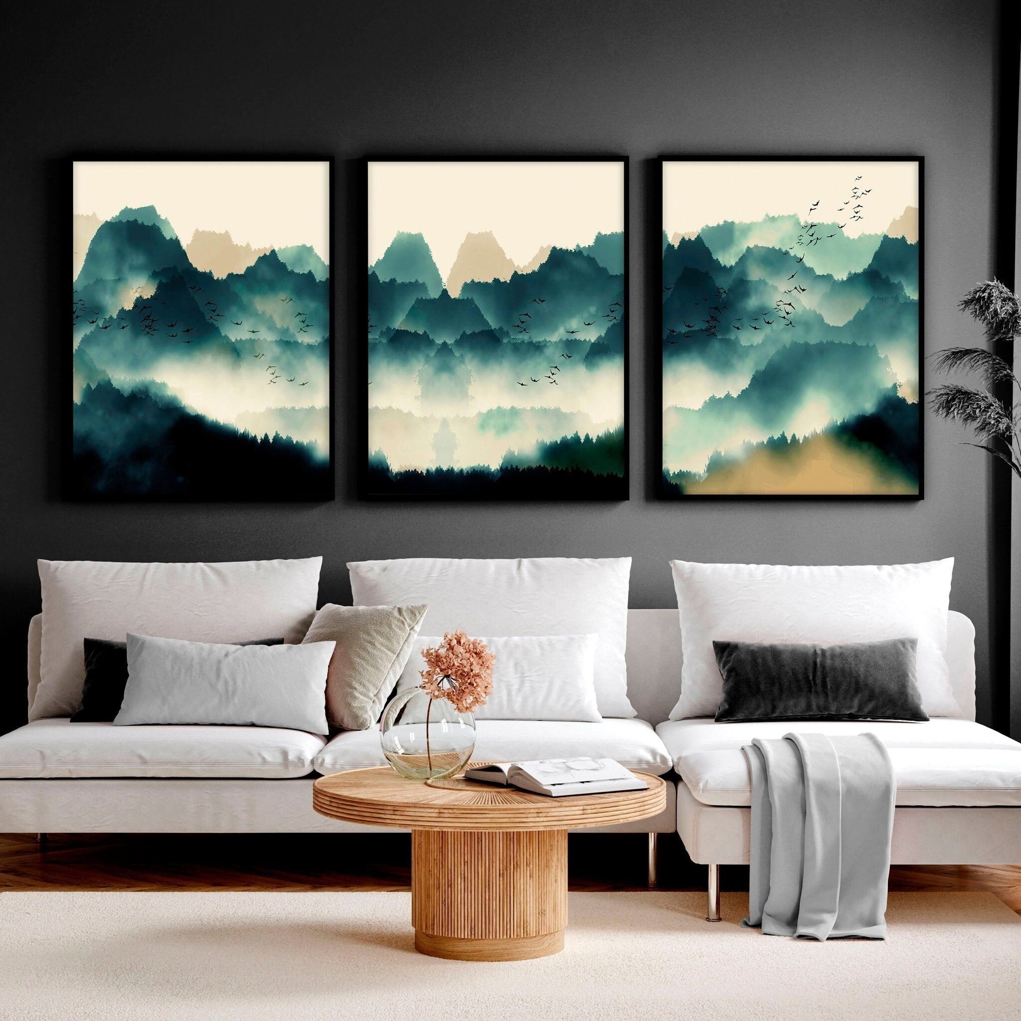 Set di 3 stampe incorniciate | Grande arte murale scandinava