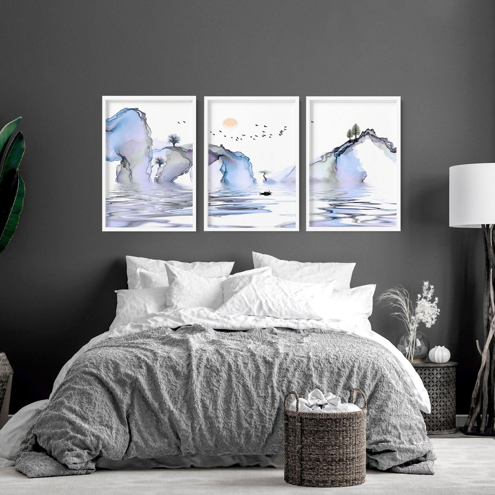 Opera d'arte giapponese | set di 3 opere d'arte da parete incorniciate