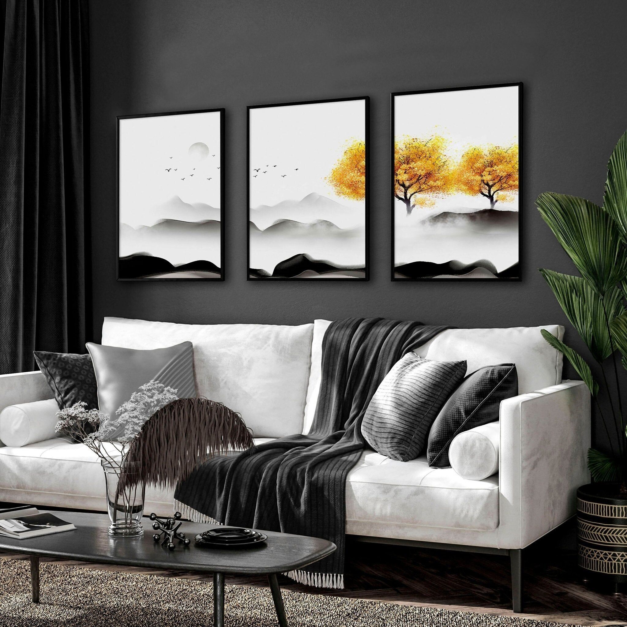 Stampe d'arte con decorazioni giapponesi | set di 3 stampe da parete incorniciate