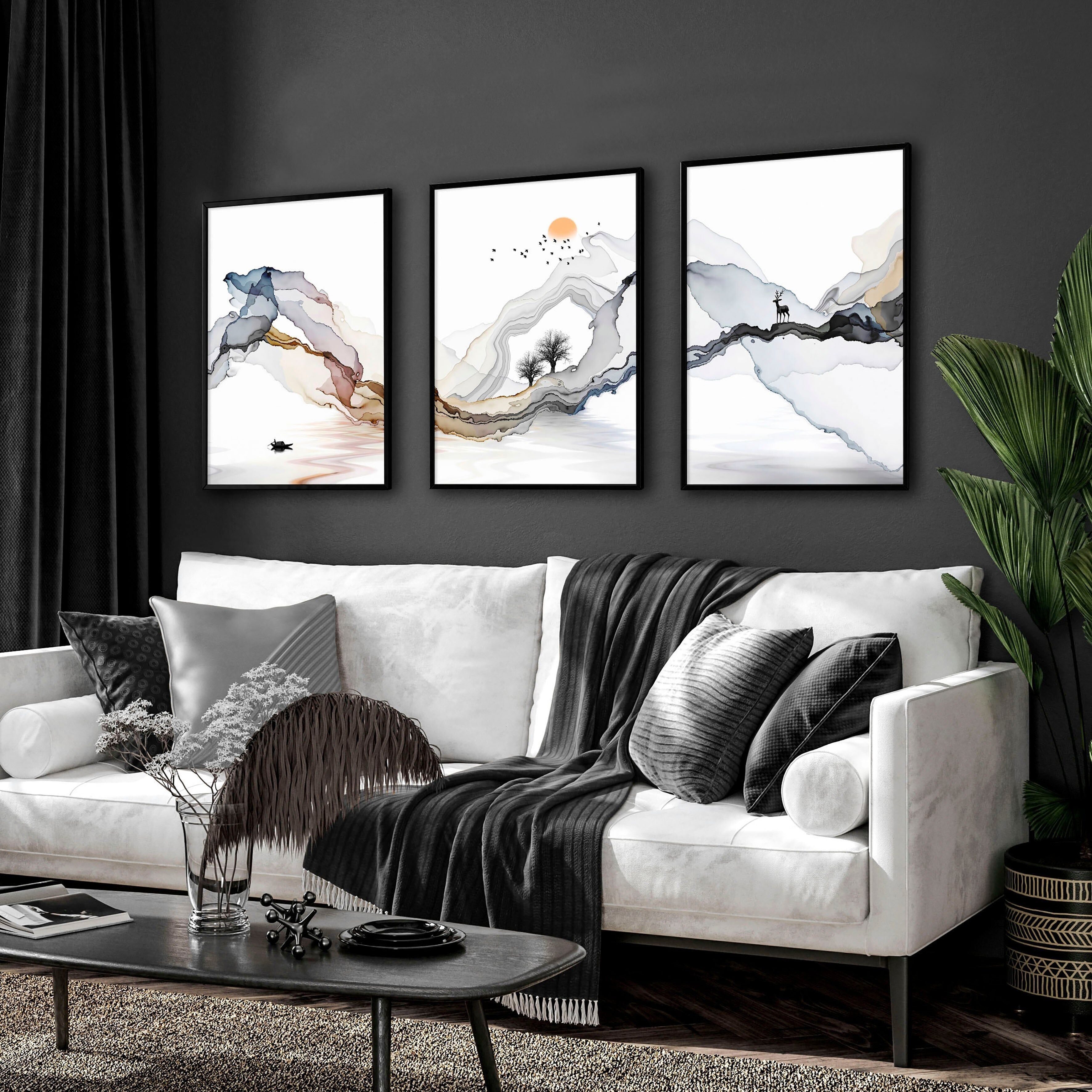 Set di 3 stampe incorniciate | Arte murale con paesaggi per il soggiorno
