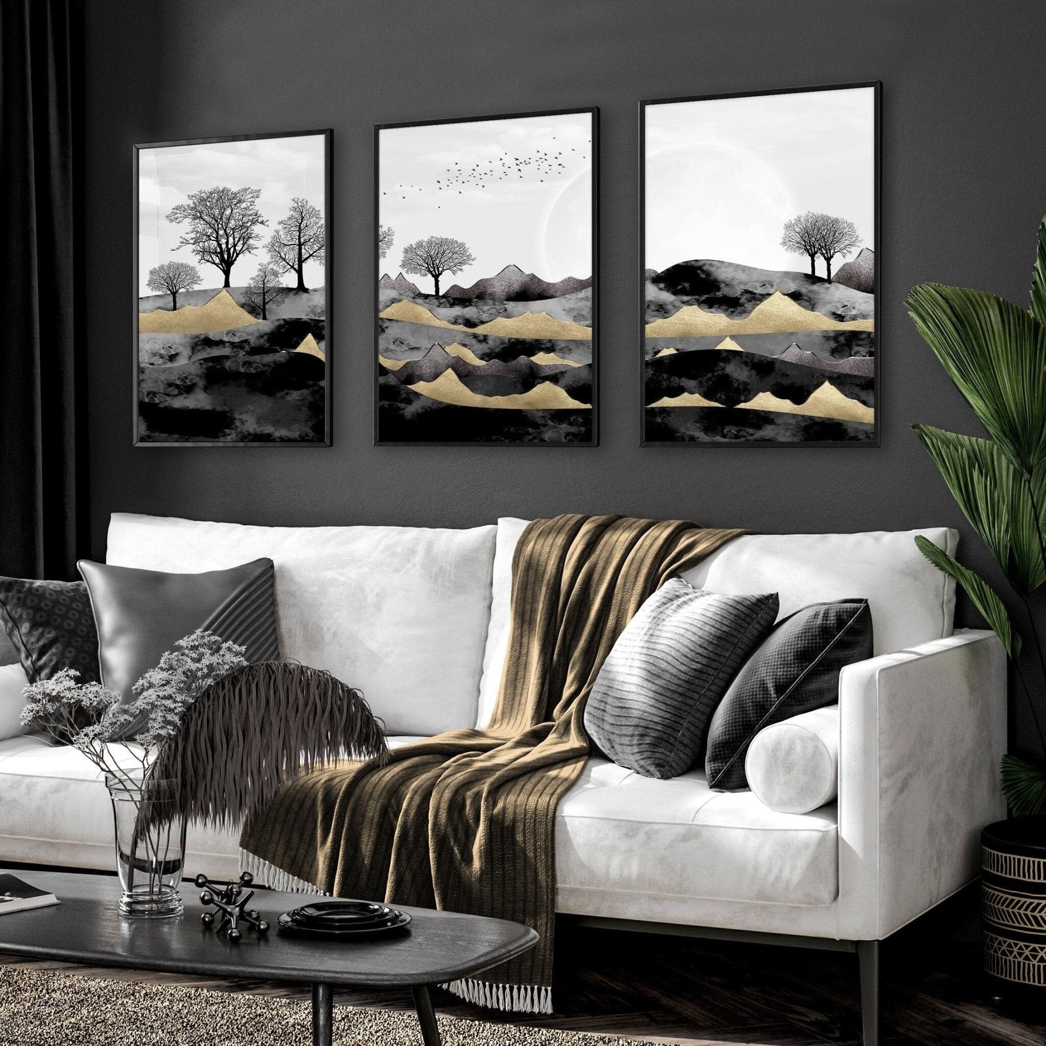 Arte per il soggiorno | set di 3 stampe artistiche da parete