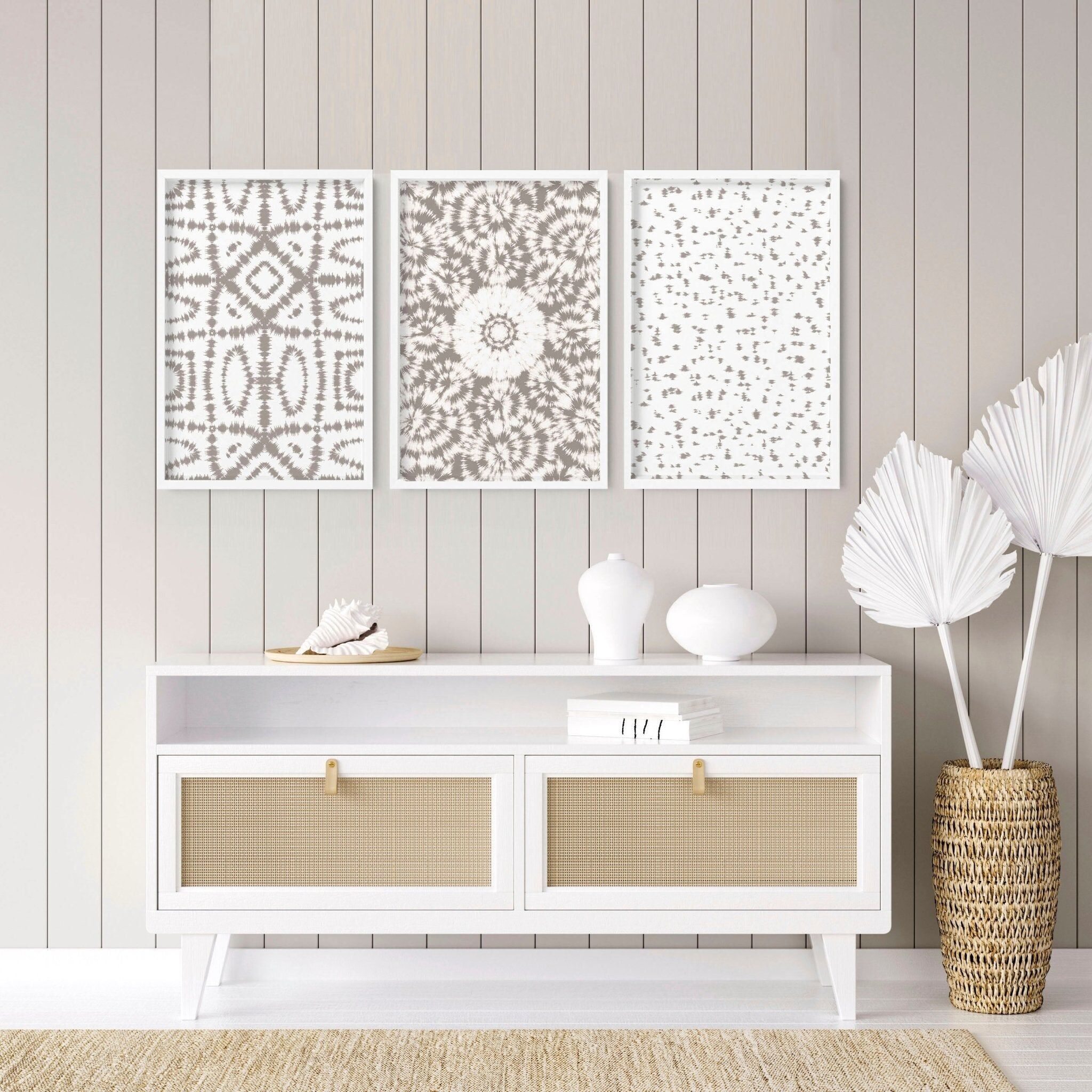 Set di 3 stampe artistiche da parete con cornice in stile tie-dye Shibori