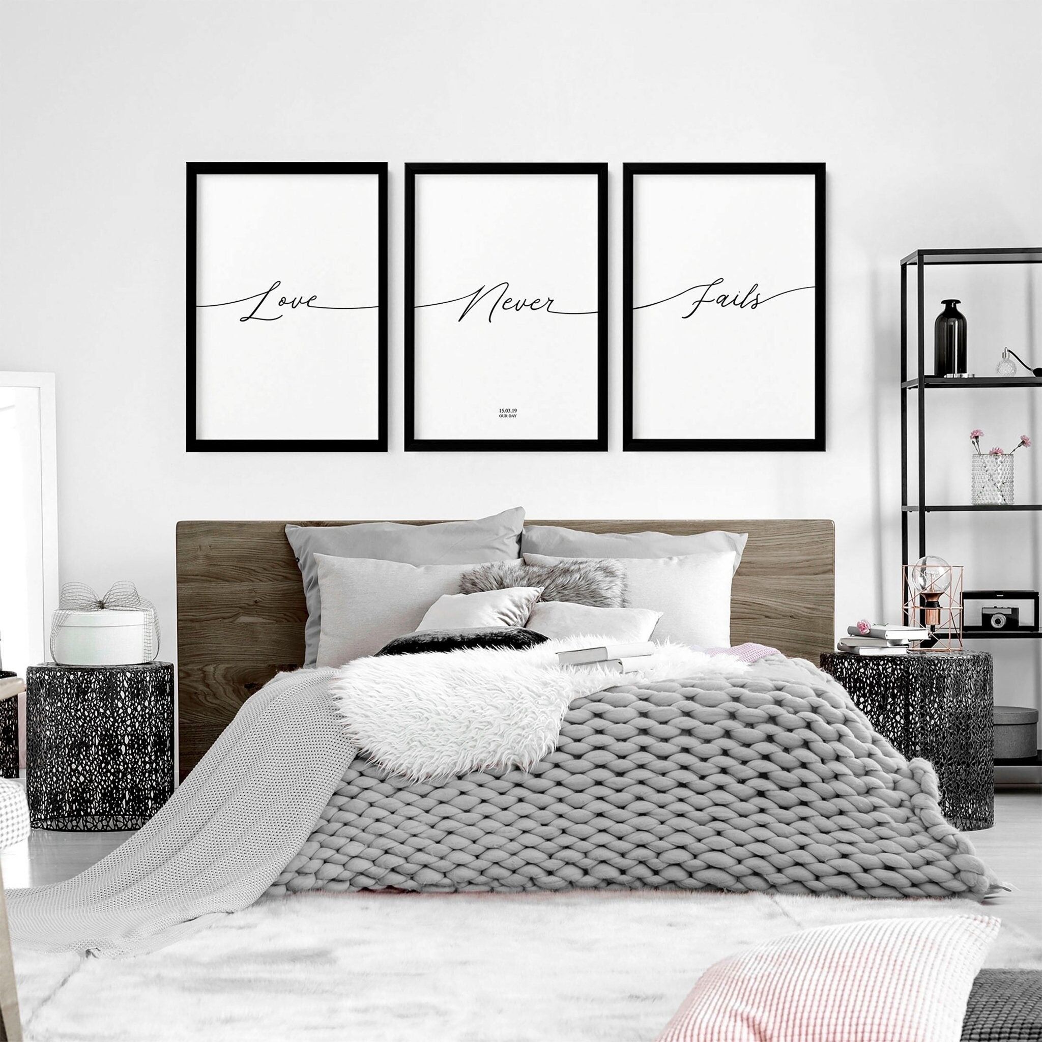 Stampe artistiche con parole d'amore per le pareti | Set di 3 stampe artistiche da parete per la camera da letto