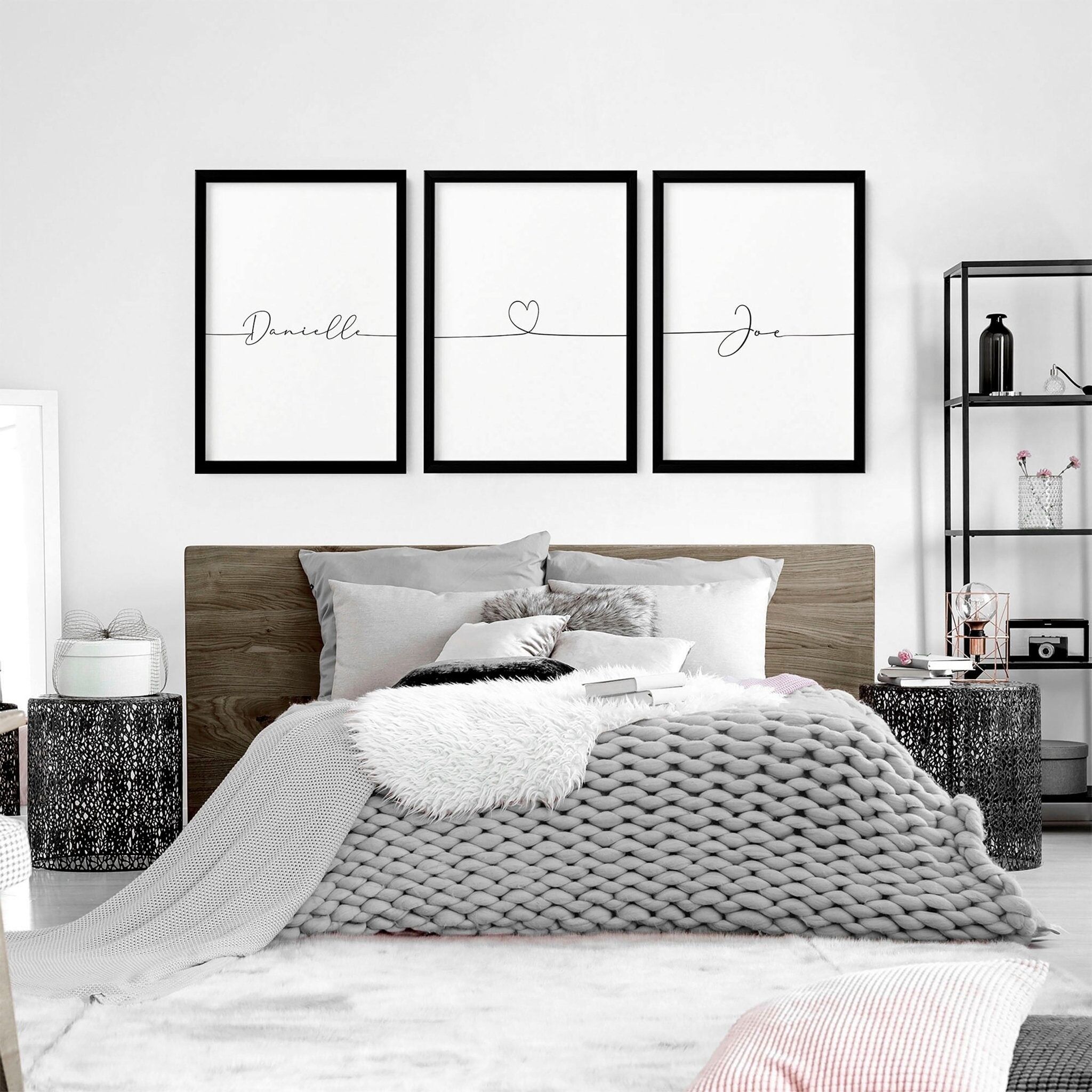 Regalo di San Valentino personalizzato | set di 3 decorazioni da parete per camera da letto