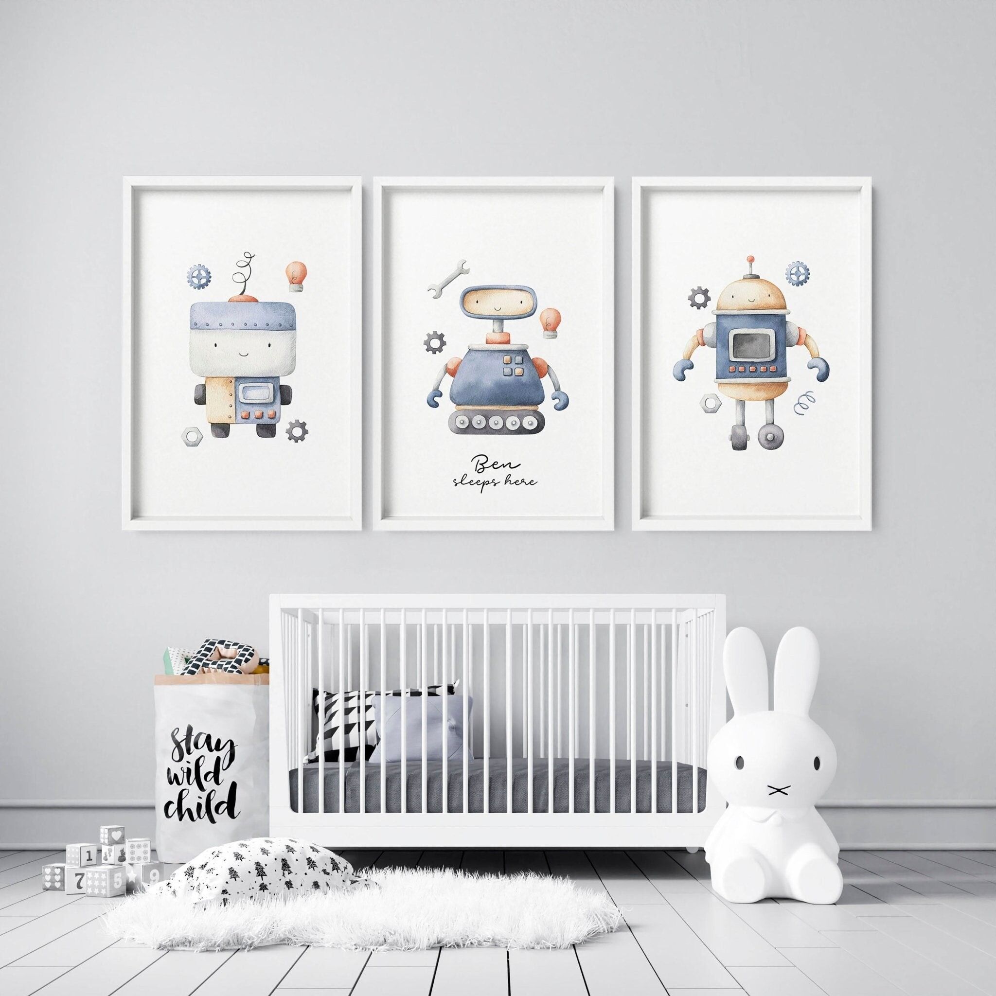 Décoration murale à suspendre pour chambre d'enfant | Lot de 3 impressions murales Robots
