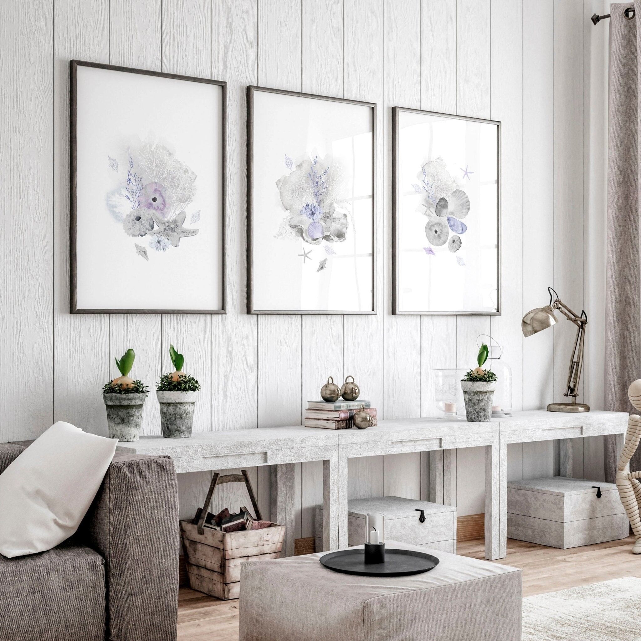 Accessori da bagno a tema spiaggia | Set di 3 stampe artistiche da parete