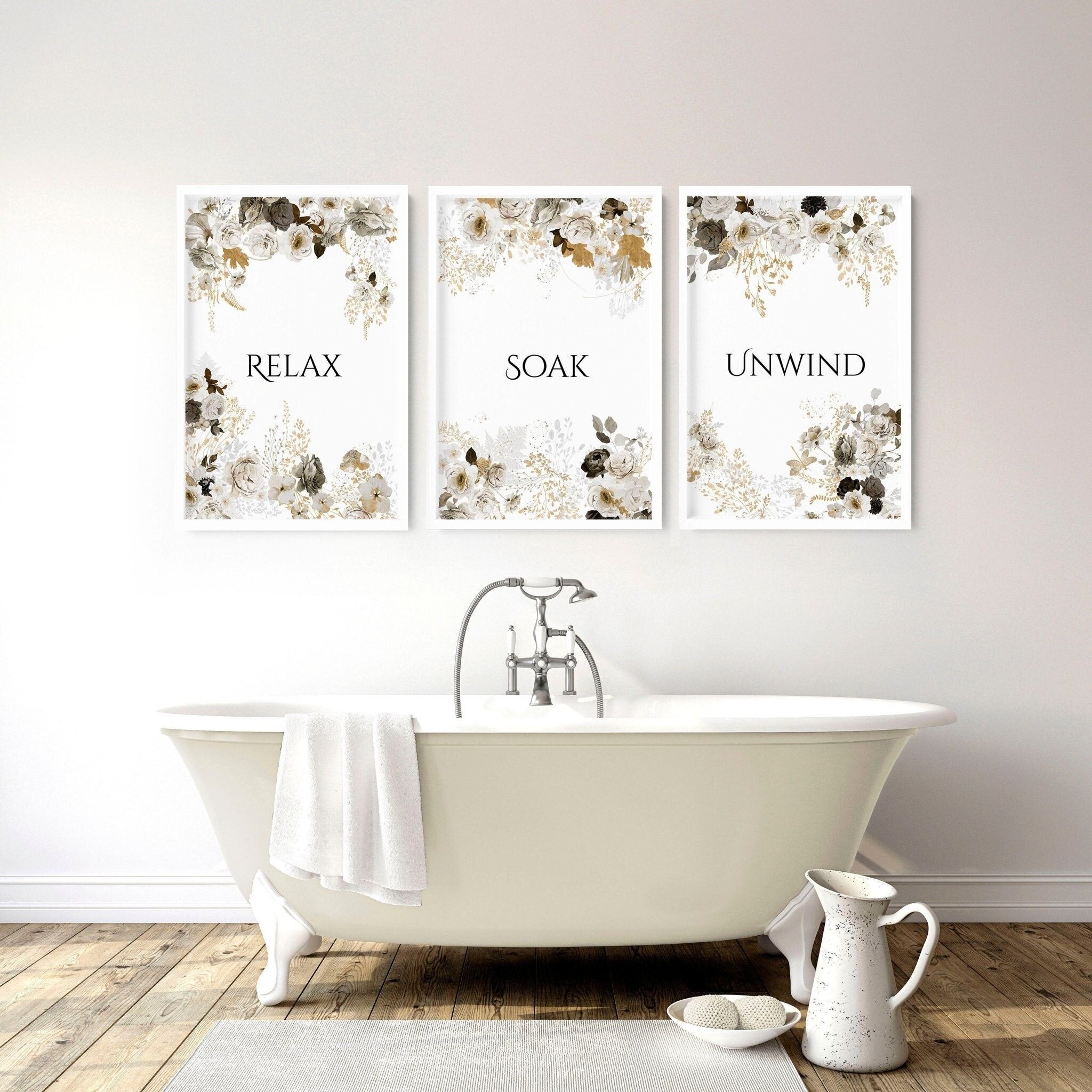 Arte murale Shabby Chic | set di 3 stampe da bagno incorniciate