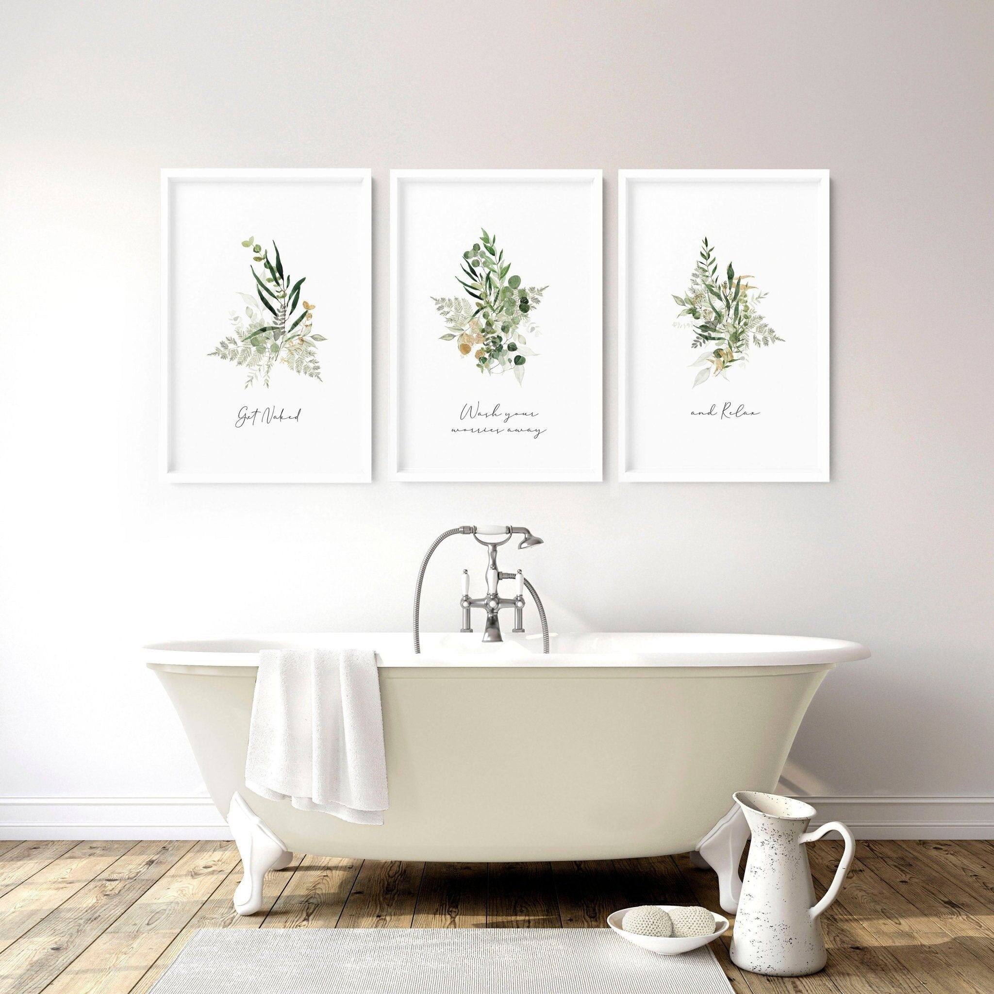 Stampe da parete per il bagno | set di 3 stampe da parete Boho Greenery