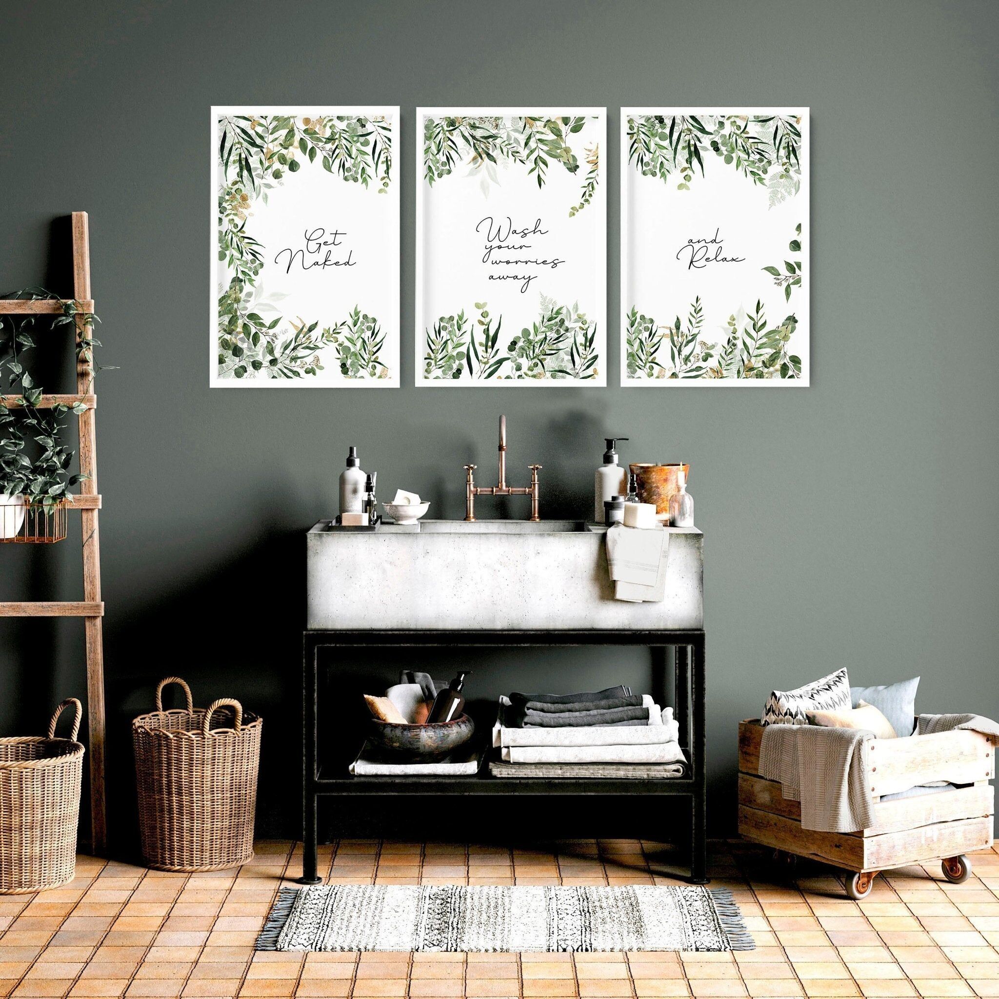 Arte murale da bagno incorniciata | set di 3 opere d'arte da parete