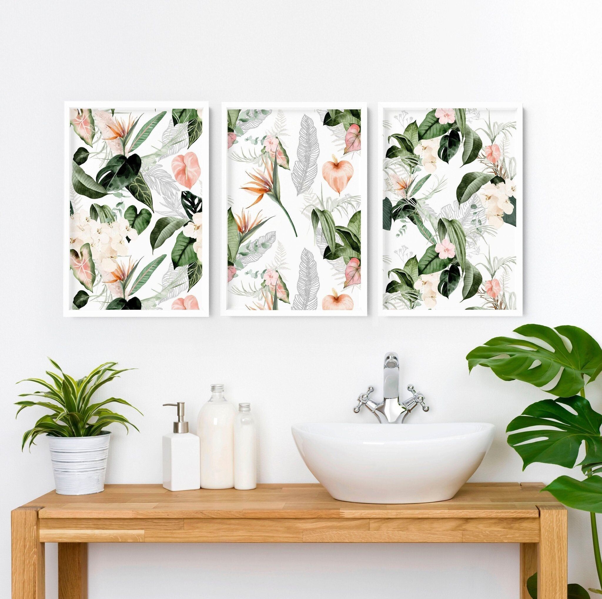 Decorazioni da parete per il bagno | set di 3 decorazioni da parete tropicali