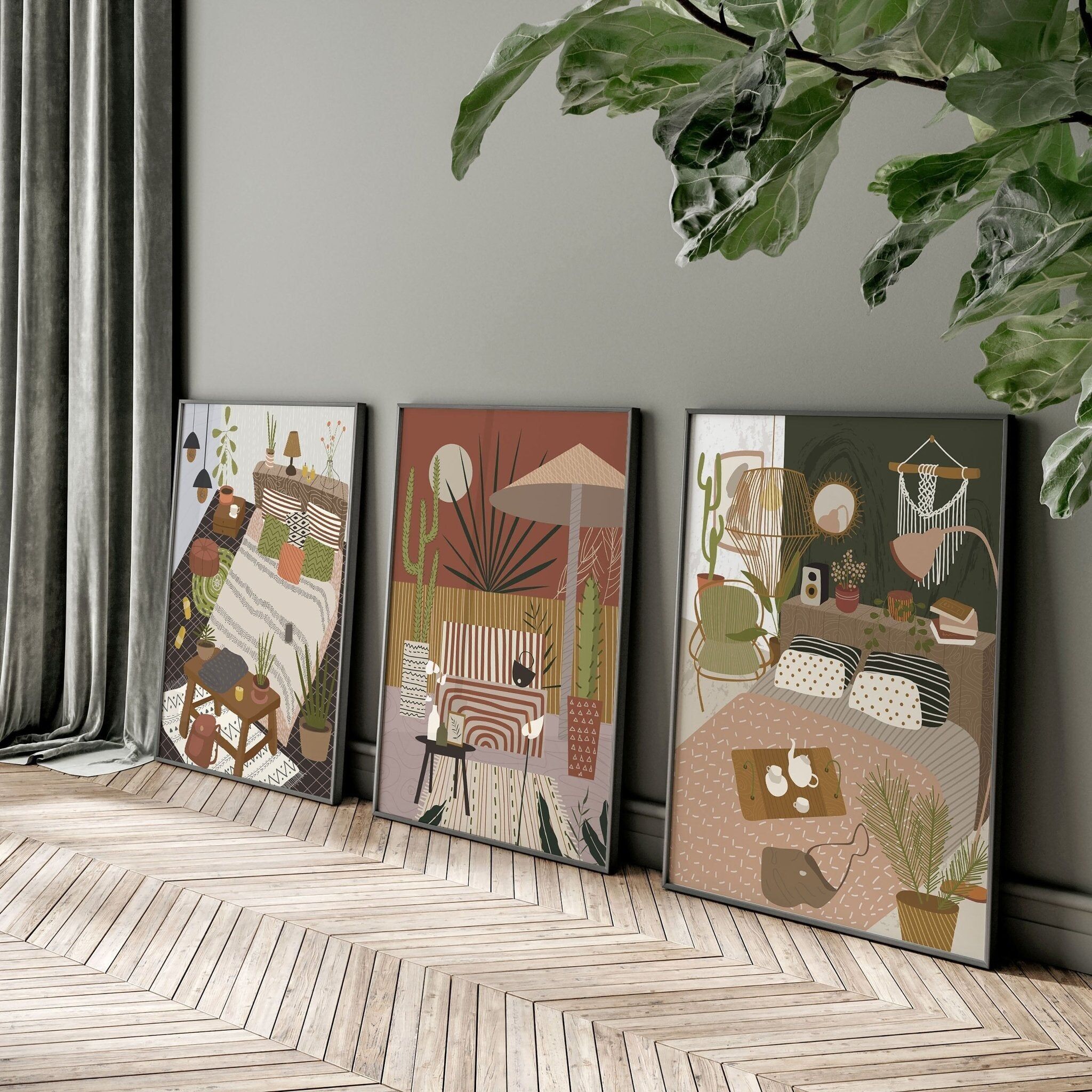 Quadri da parete soggiorno | set di 3 stampe artistiche bohémien