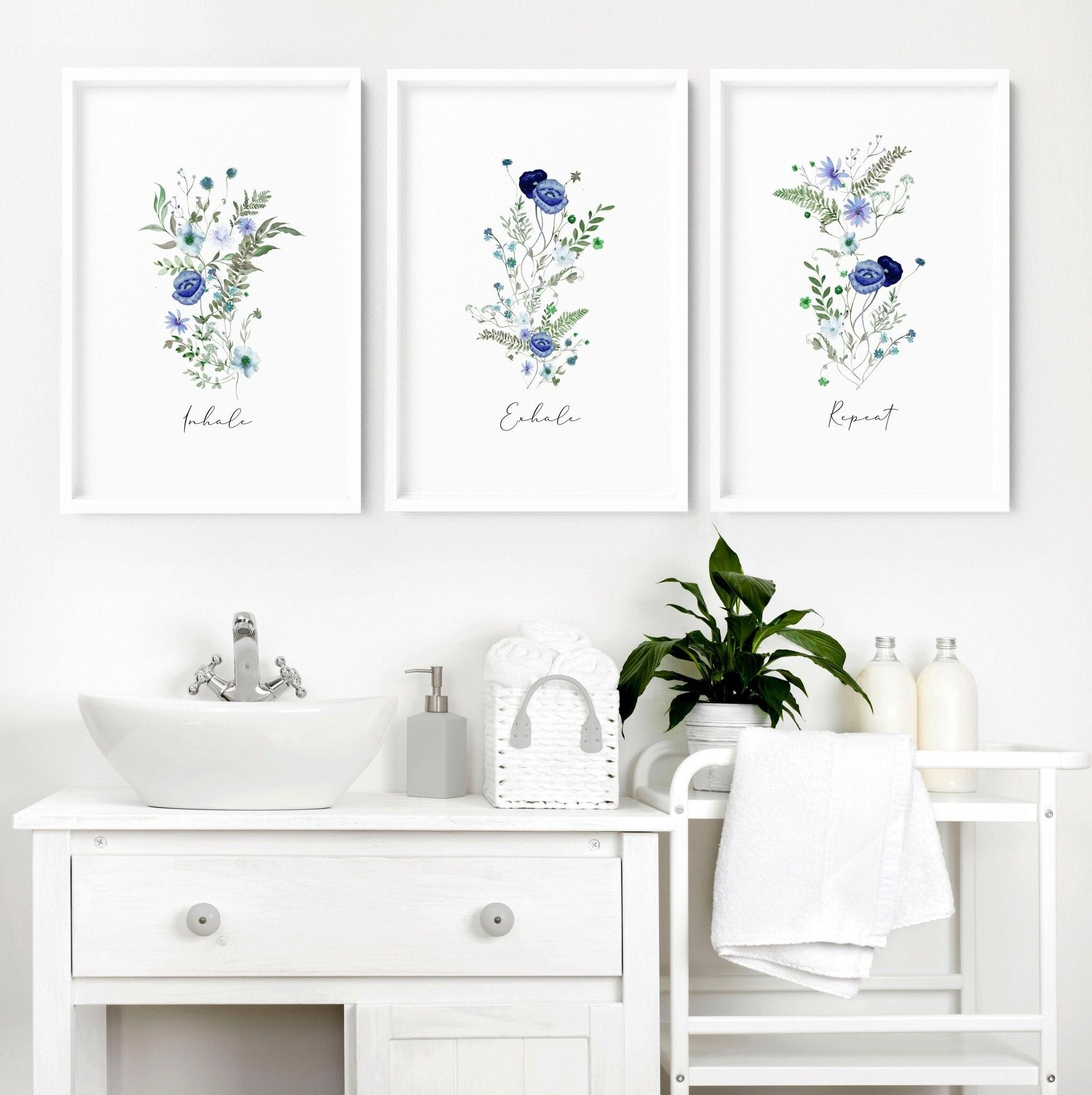 Arte per la parete del bagno | set di 3 opere d'arte da parete Shabby Chic Floral