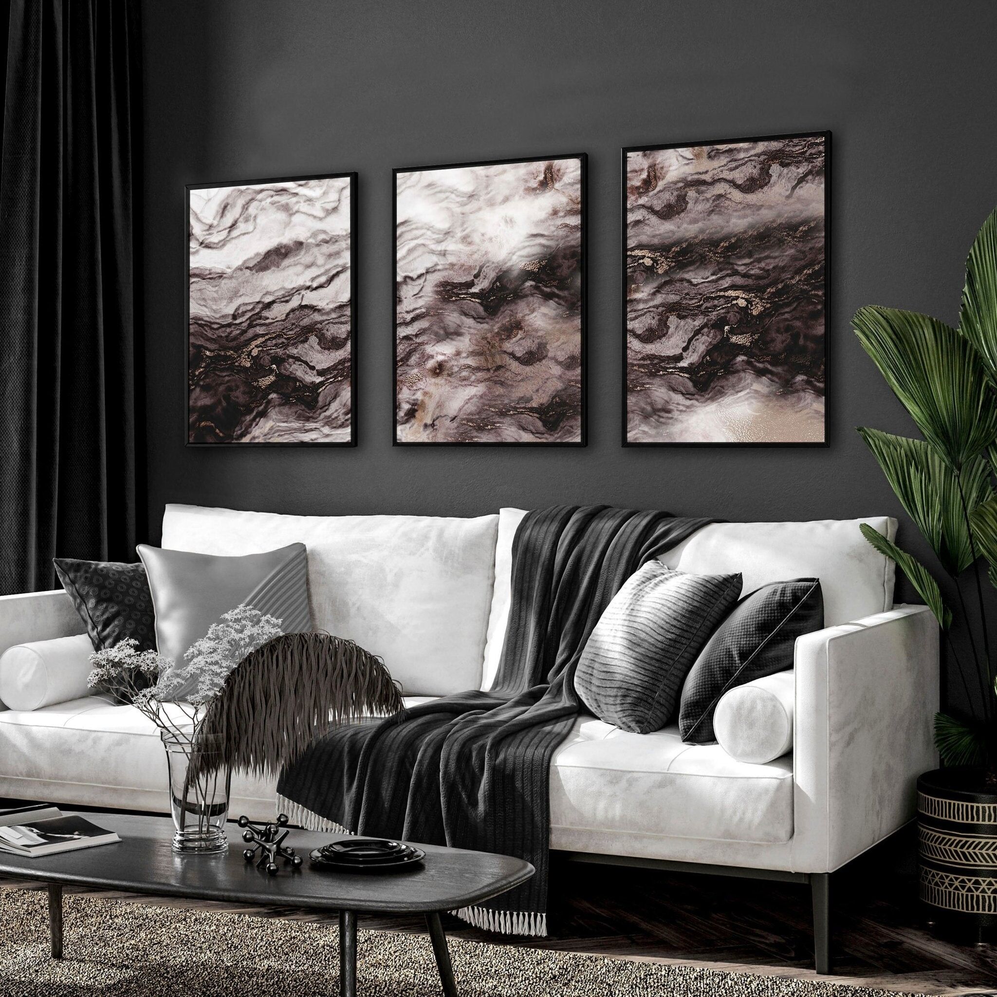 Stampa murale soggiorno | set di 3 stampe in marmo
