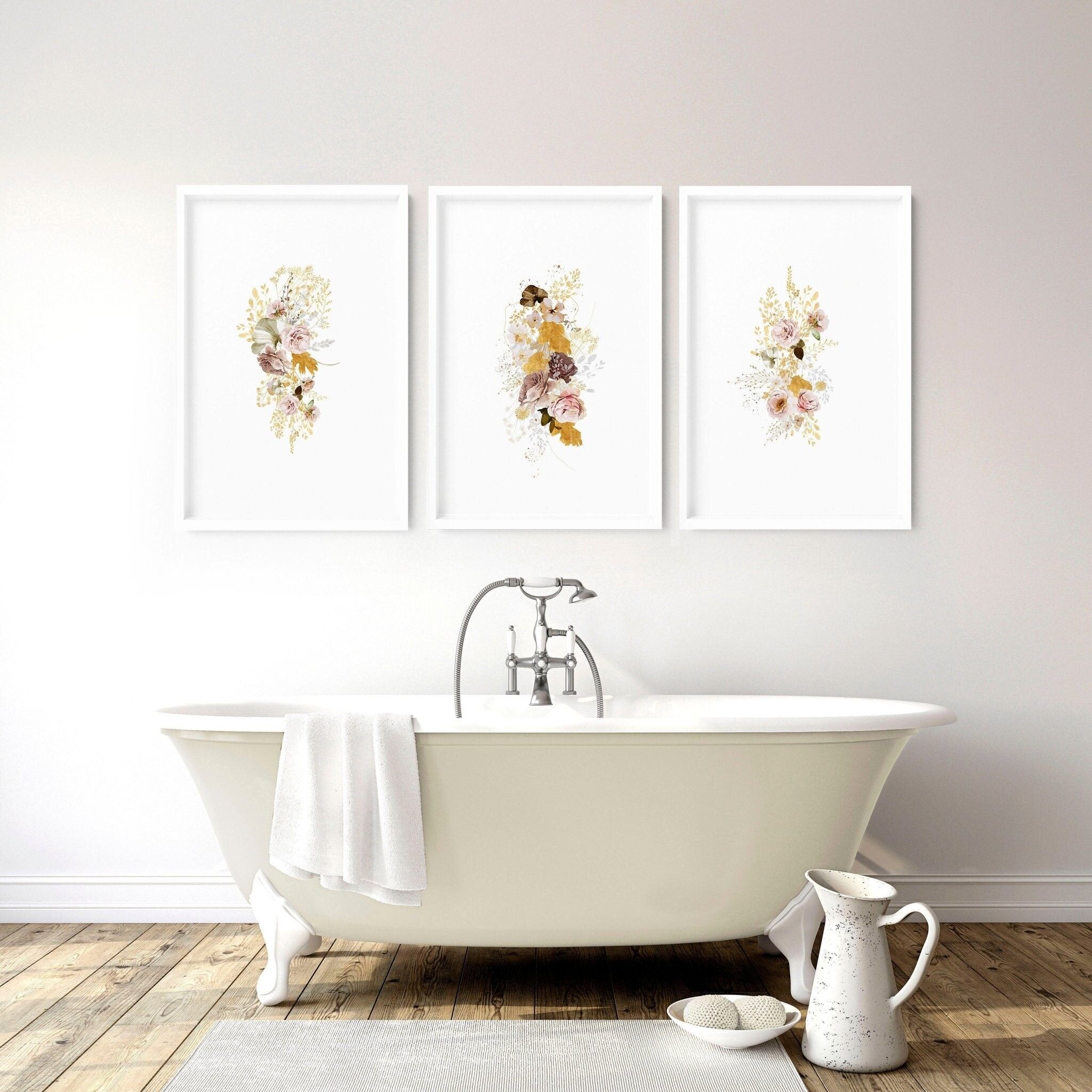 Stampe per pareti del bagno | set di 3 stampe da parete Shabby Chic