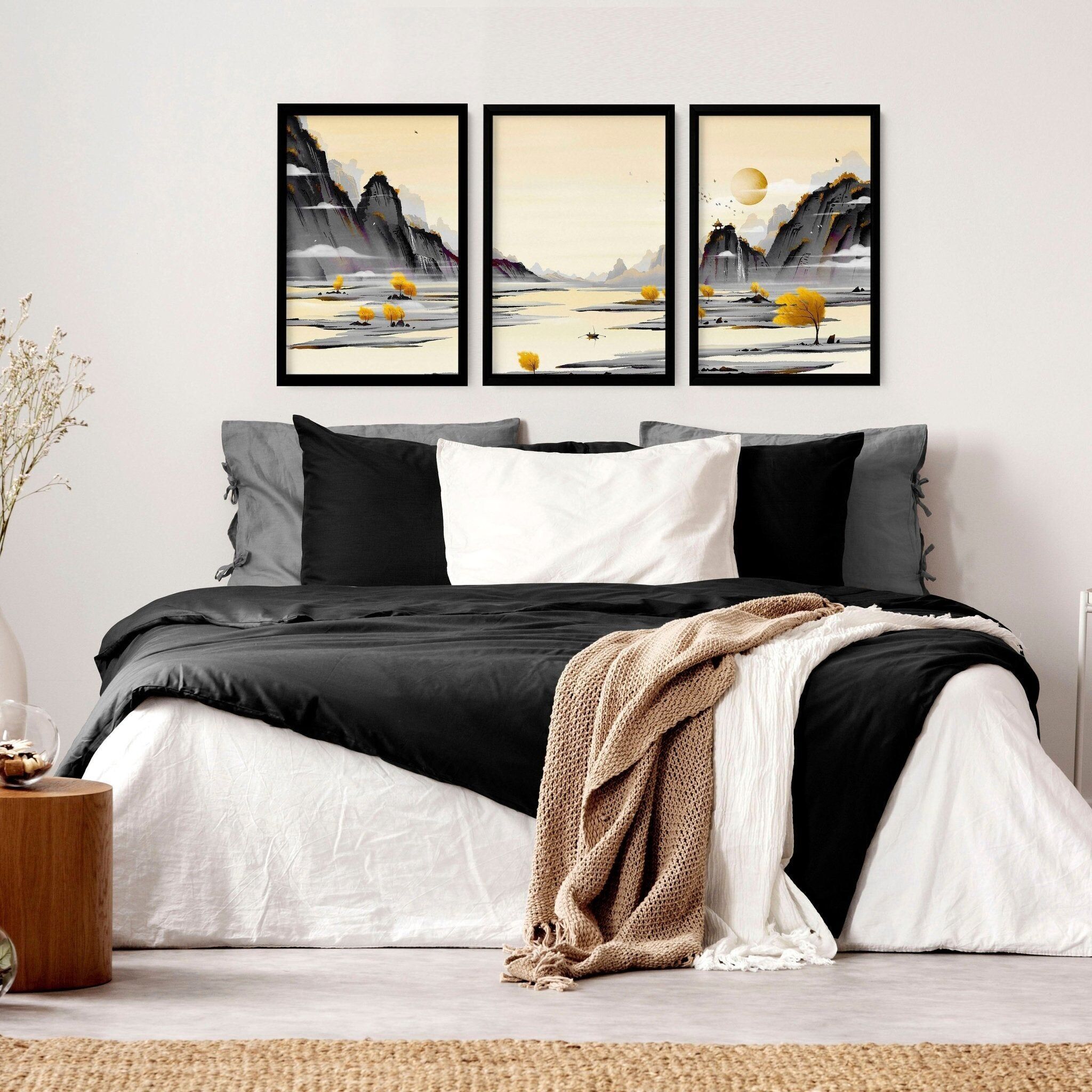 Stampe artistiche giapponesi per camera da letto | set di 3 stampe artistiche da parete