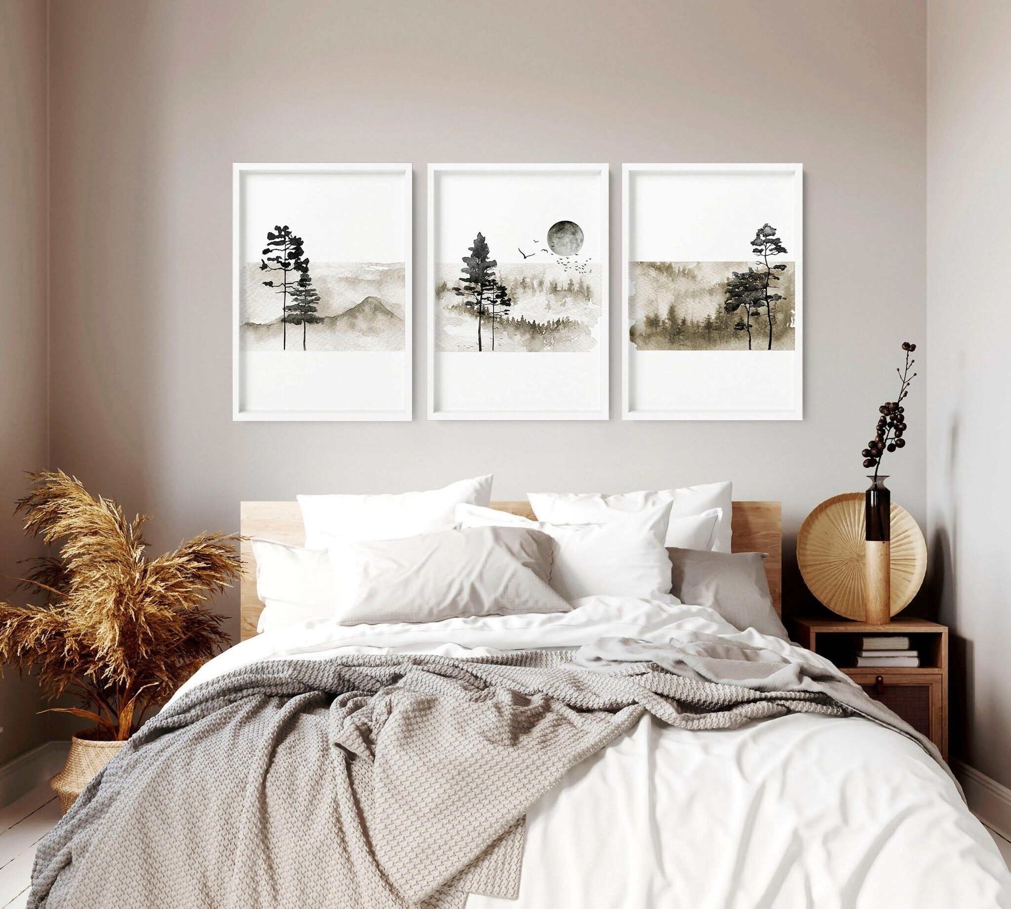 Stampe artistiche scandinave per camera da letto | set di 3 stampe artistiche da parete