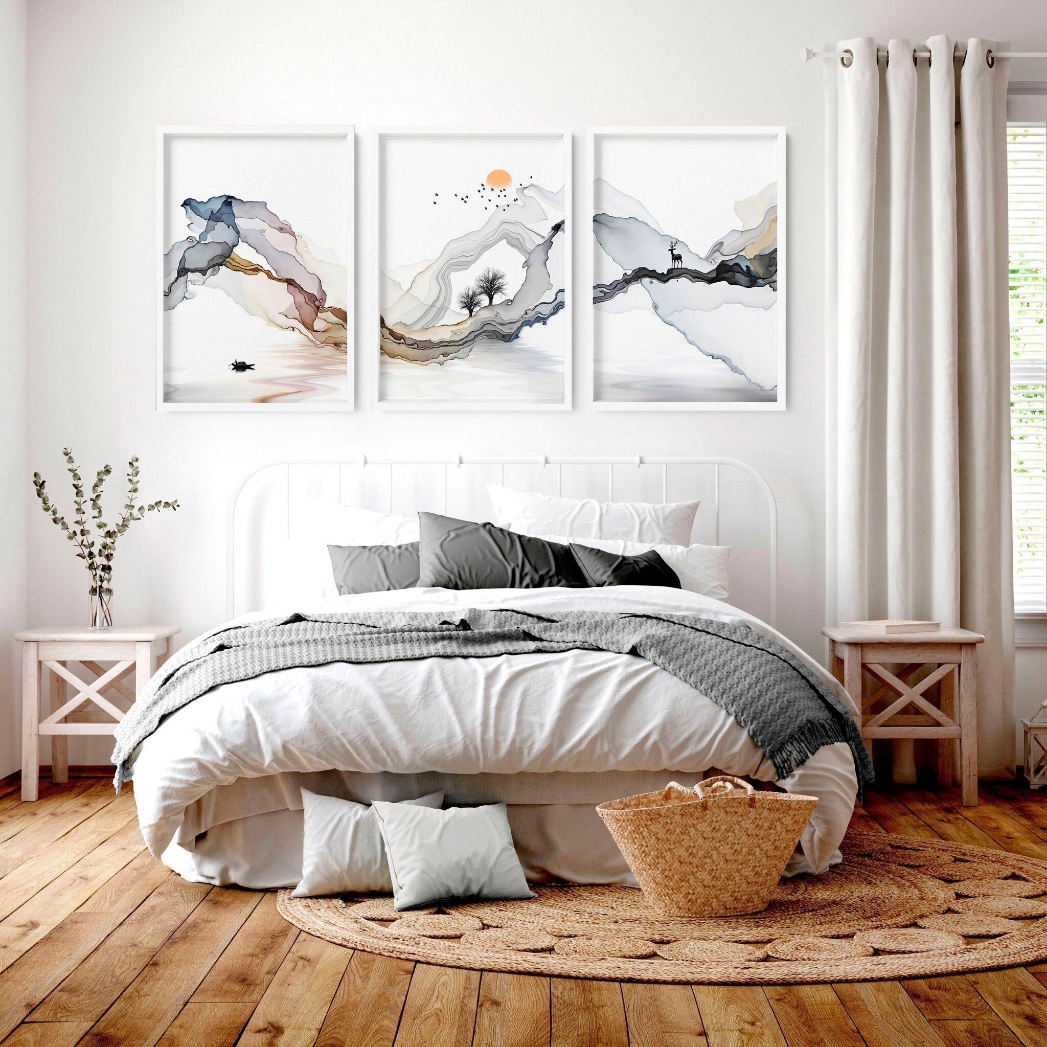 Decorazione camera da letto Zen | set di 3 pezzi di arte murale giapponese