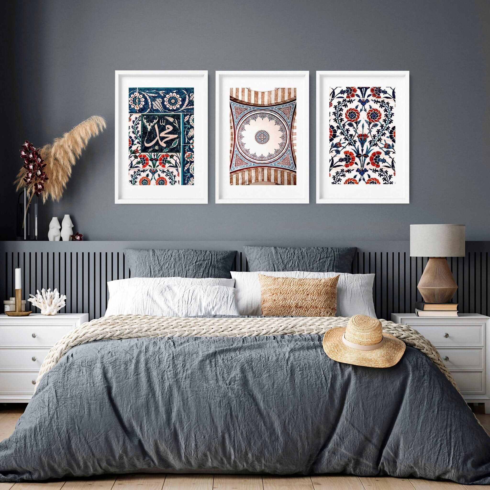 Arte islamica e geometria | set di 3 opere d'arte da parete per camera da letto