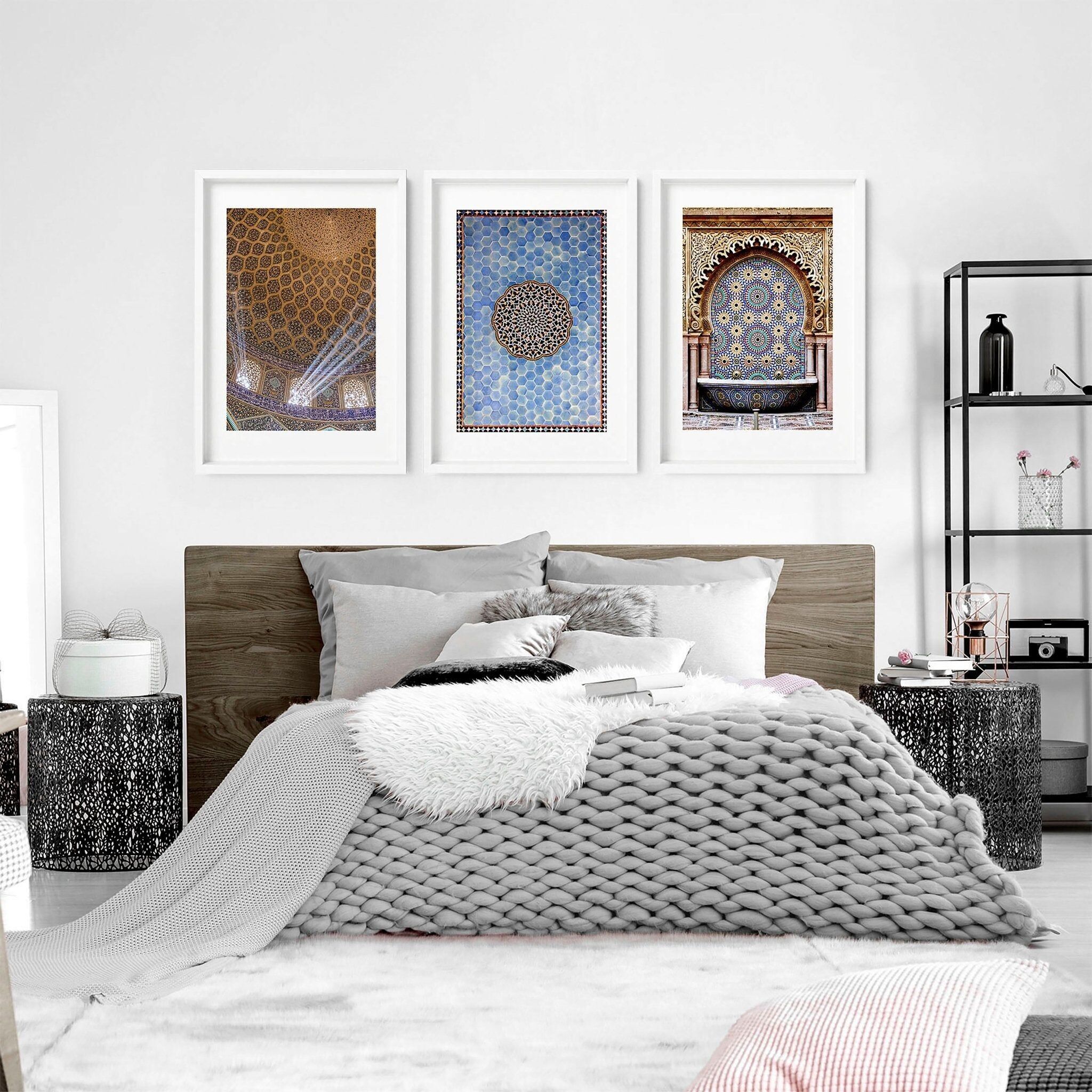 Geometria dell'arte islamica | set di 3 opere d'arte da parete per camera da letto