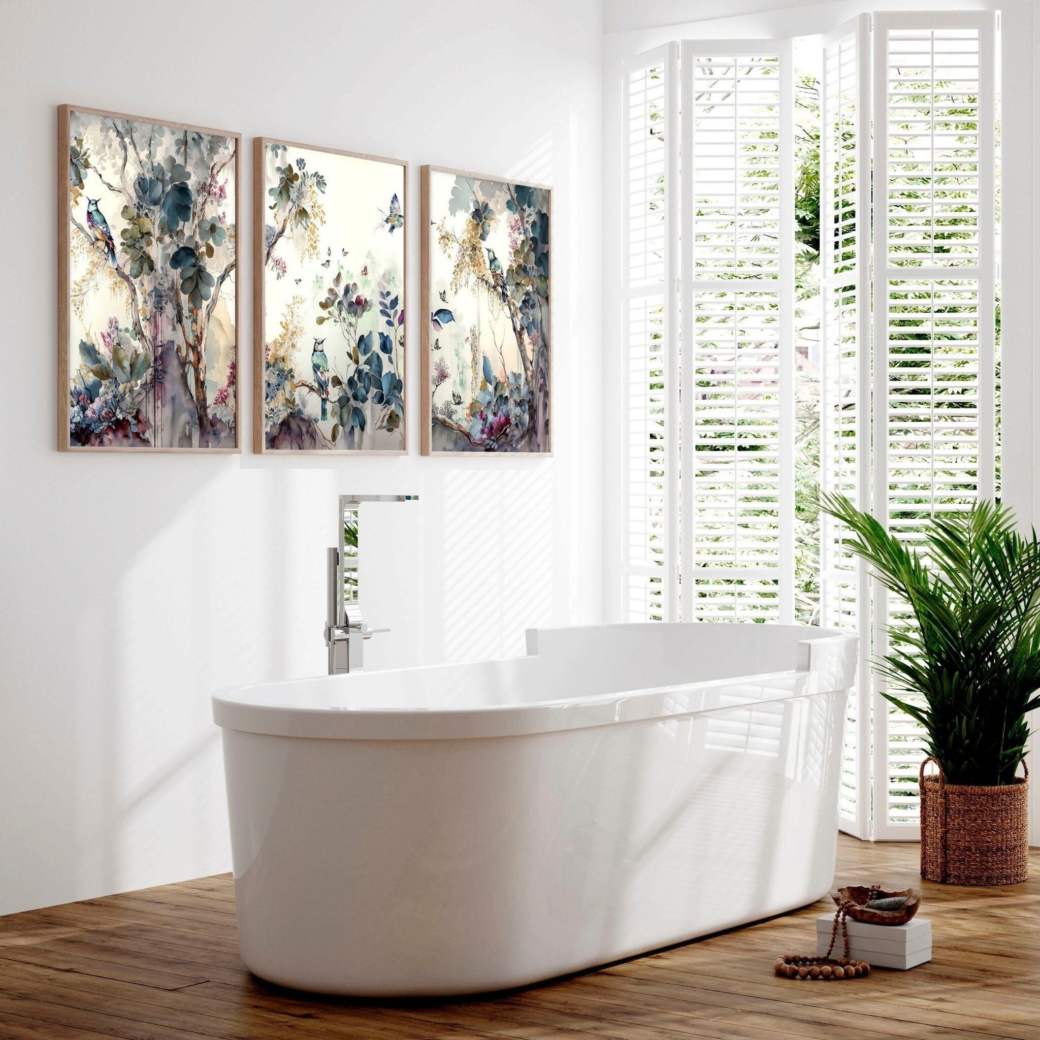 Stampe per il bagno nel Regno Unito | set di 3 stampe murali Chinoiserie