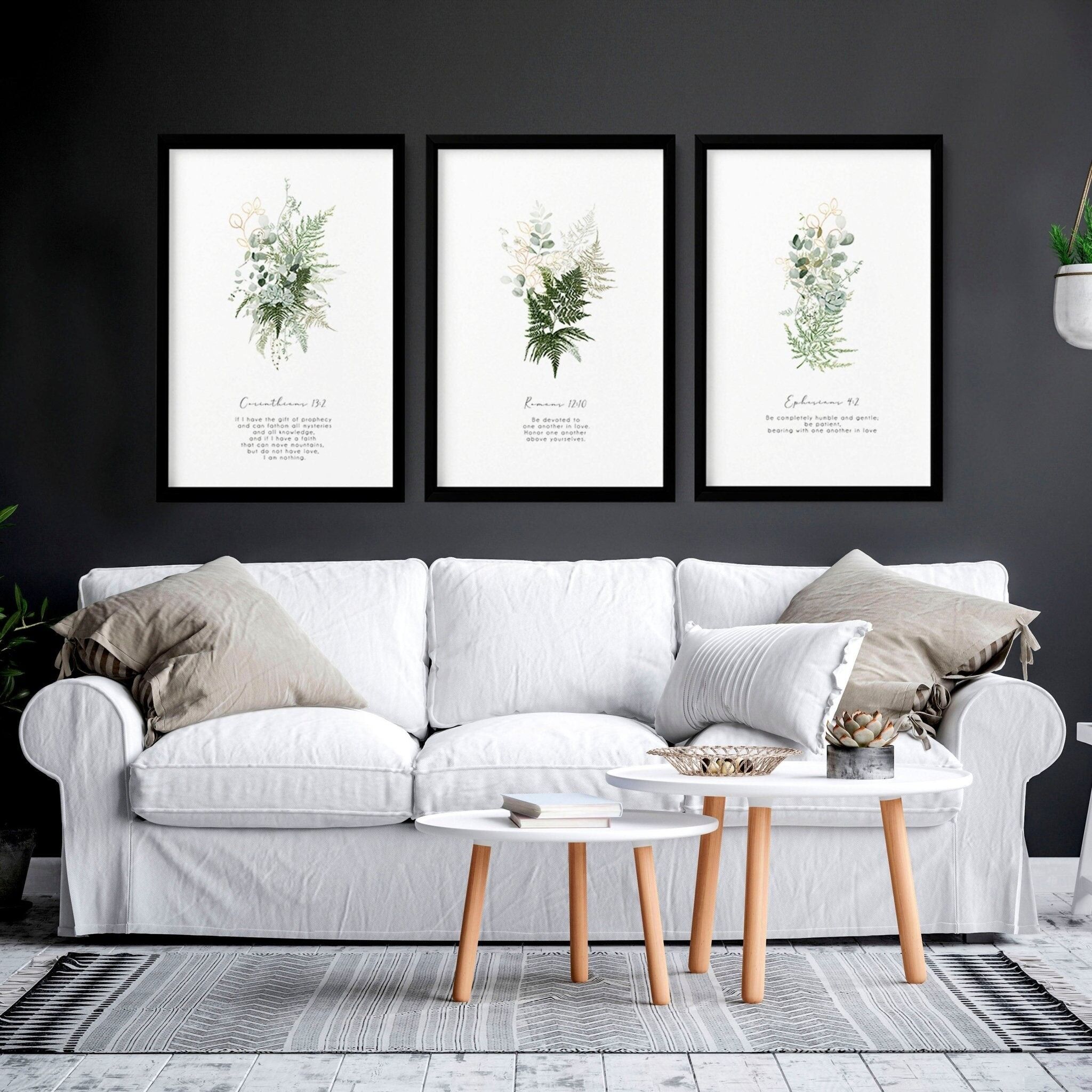 Versetti della Bibbia da parete per soggiorno | set di 3 stampe artistiche da parete