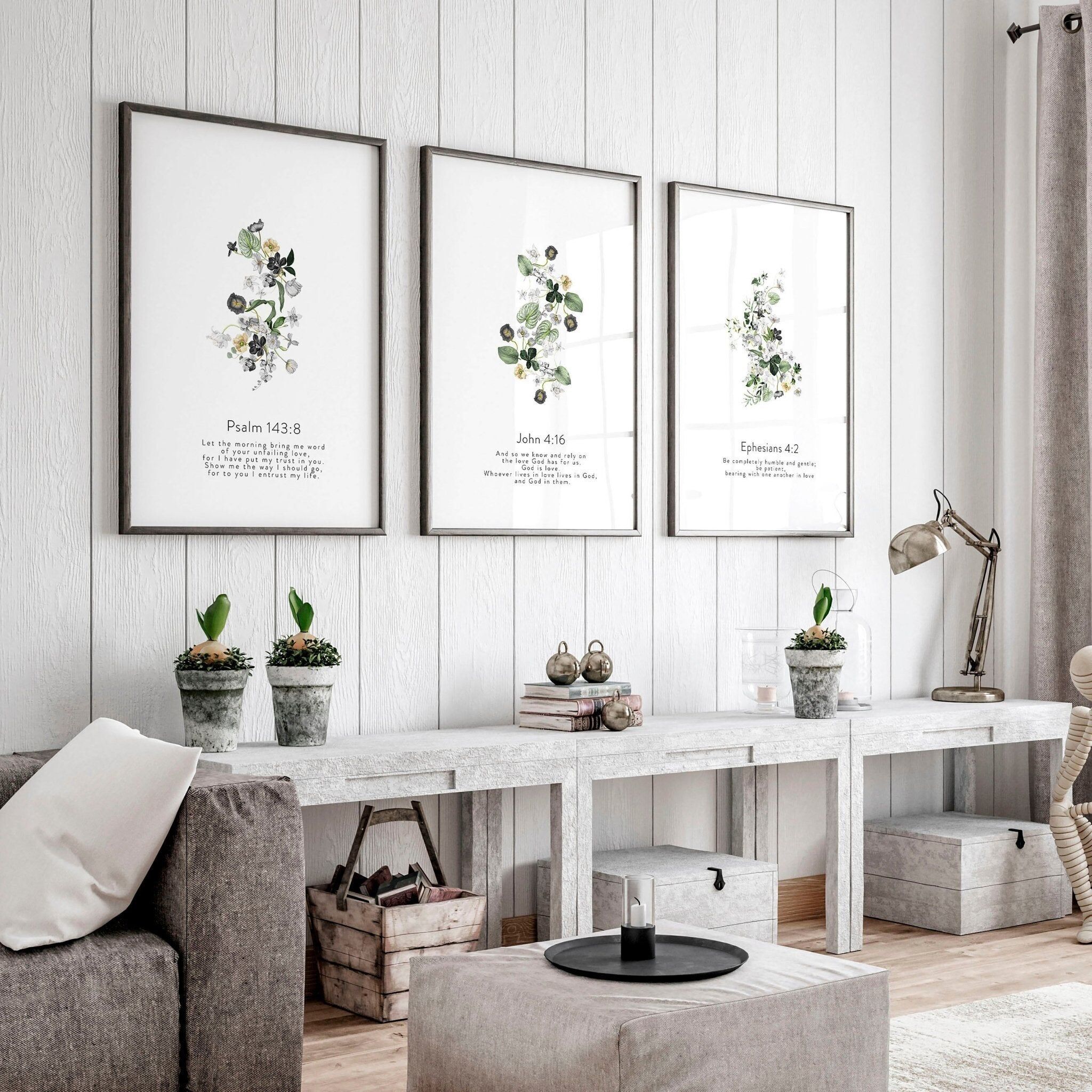 Stampe da parete per soggiorno | set di 3 stampe artistiche cristiane