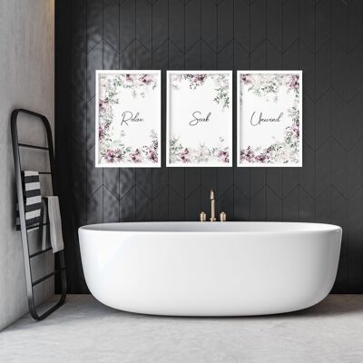 Oeuvre d'art dans la salle de bain | Ensemble de 3 impressions d'art mural