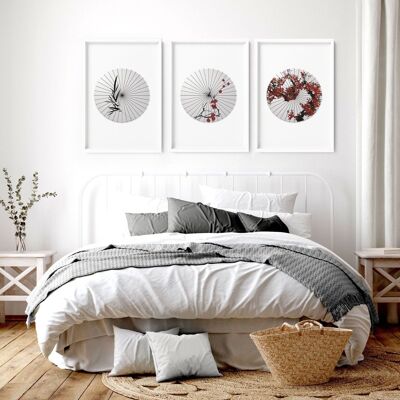 Pittura tradizionale giapponese | Set di 3 stampe artistiche da parete