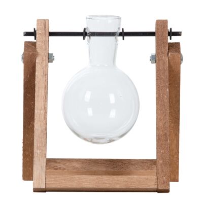 Support de bouturage - 1 vase en verre - Vase hydroponique pour boutures - En bois - Station de culture
