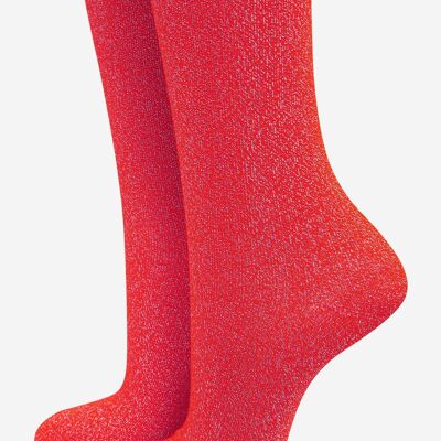 Calzini glitterati rosso brillante con polsino smerlato