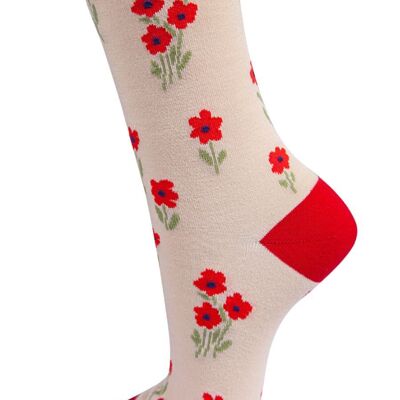 Chaussettes En Bambou Femme Socquettes À Imprimé Floral Petites Fleurs Sauvages Crème