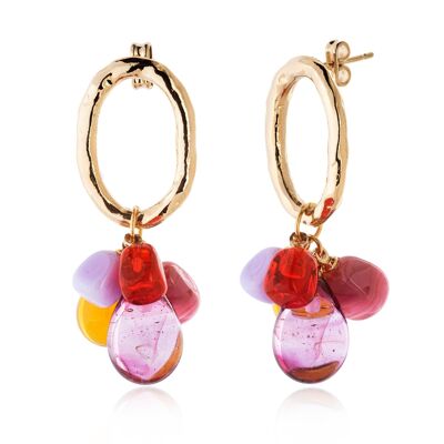 Boucles d'oreilles créoles ovales en verre de Murano LALETI, plaquées or, rose-ambre A