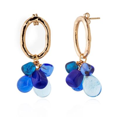 Boucles d'oreilles créoles ovales en verre de Murano LALETI, plaquées or, bleu B