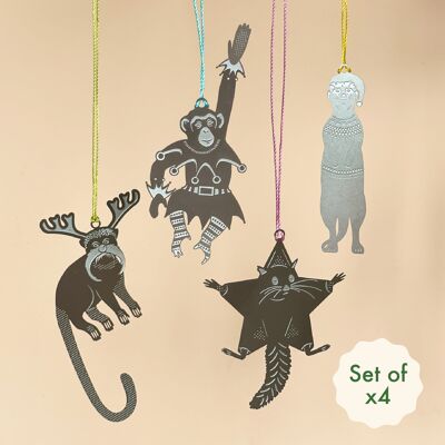 Lot de 4 décorations de Noël en forme d'animaux de fête