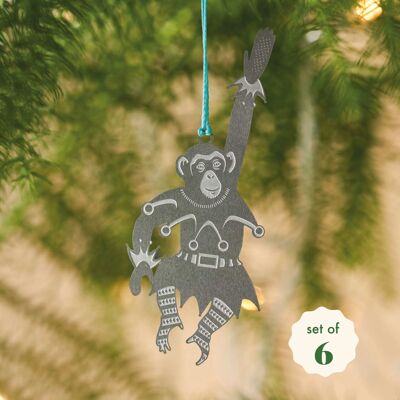 Lot de 6 décorations de Noël en forme d'animaux de fête en forme de chimpanzé