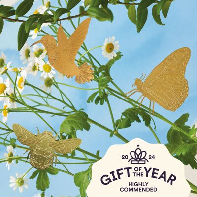 Set di 3 piante e animali impollinatori: bombo, farfalla, colibrì