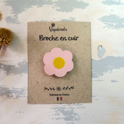 Fancy leather and sequin brooch - Pink flower