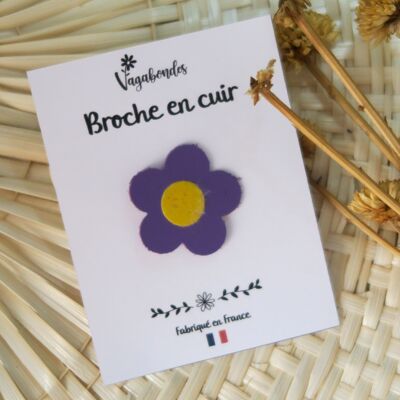 Spilla in pelle e paillettes - Fiore viola