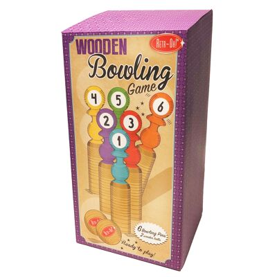 Retr-Oh Set da bowling in legno per bambini / gioco di birilli giocattolo - 6 birilli e 2 palline