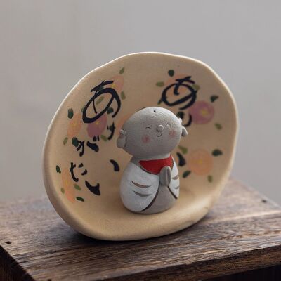 Figura de cerámica Jizō Mino-yaki con casa de oración relajante