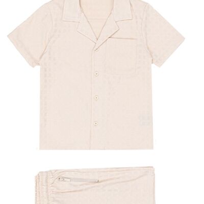 Ensemble chemise short enfant - tissu motif - beige