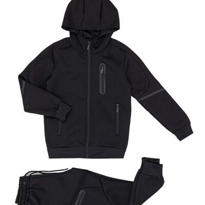 Ensemble jogging veste zip capuche sport enfant - noir
