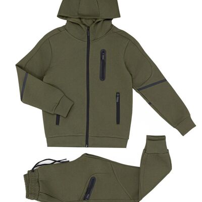 Ensemble jogging veste zip capuche sport enfant - kaki