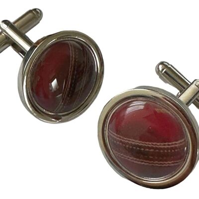 Handmade Silver Plated - Sports Inspired - Cricket Ball Inspired Cufflinks