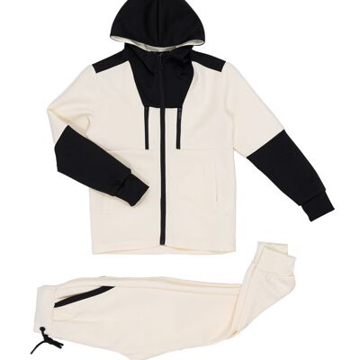 Ensemble jogging veste zip capuche sport enfant - creme