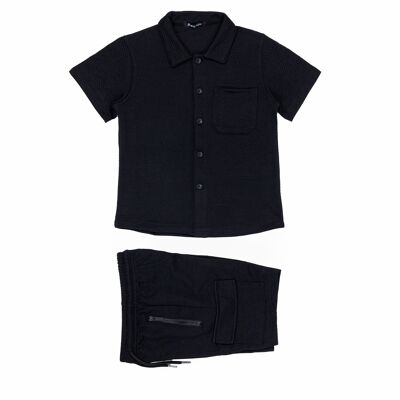 Conjunto de camisa y pantalón corto infantil - tejido con estampado militar - color negro