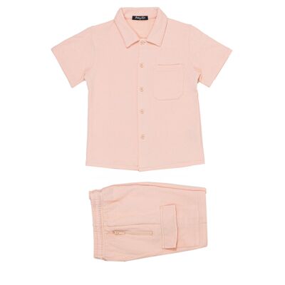 Conjunto de camisa y pantalón corto infantil - tejido estampado militar - color salmón
