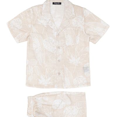 Ensemble chemise short enfant - tissu motif - beige